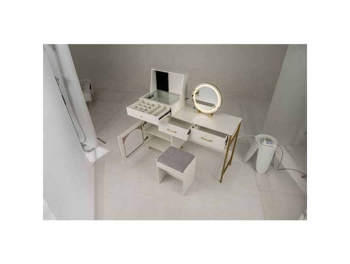 Beauté bien organisée coiffeuse avec miroir LED 360° prises AC/USB/Type-C tiroirs et tabouret
