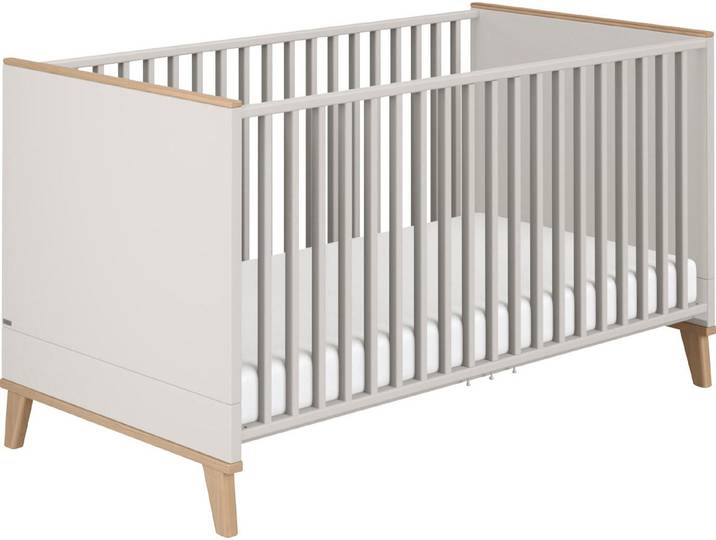 Babybett PAIDI FIENE 70x140cm in Grau, umbaubares Kinderbett mit Massivholz , grau (kieselgrau), B:76cm H:82cm L:145cm, Holzwerkstoff, Babybetten, Babybett, Gitterbett 4-fach höhenverstellbar, entnehmbare Sprossen, Juniorbett
