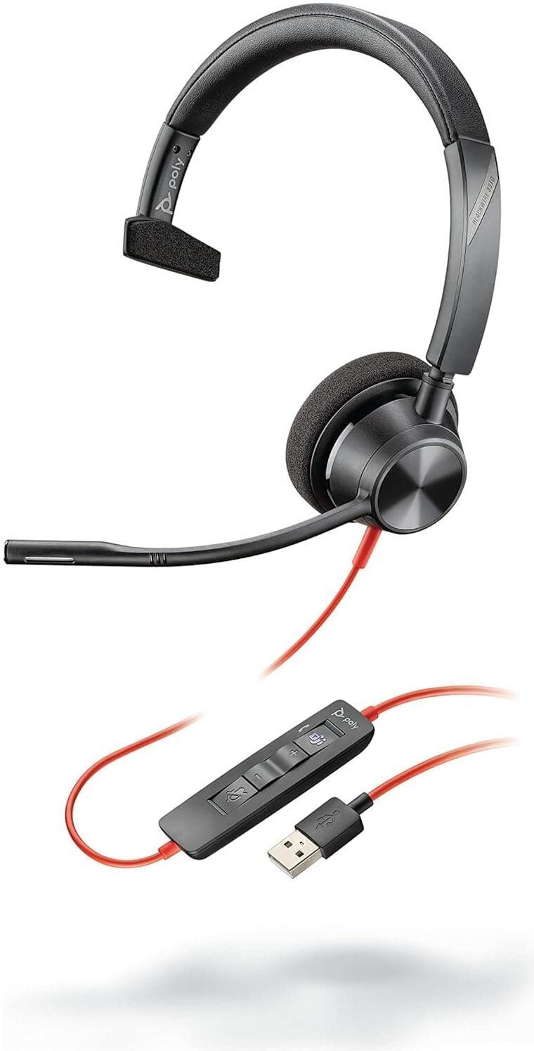 Plantronics - Blackwire 3310 USB-A (Poly) - Wired, Single Ear (Mono) Headset with Boom Mic - USB-A to connect to your PC and/or Mac - Works with Teams (Certified), Zoom & more, New