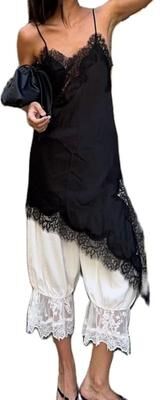 Inspire Select Combhasaki Floral Lace Satin High Low Cami Asymmetrical Silk Spaghetti Strap Flowy Top black 4