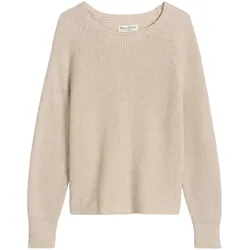 Marc O'Polo Damen Strickpullover - Knit Pullover Longsleeve, Rundhals, Grobstrick, Loose Fit, Baumwolle Beige / XS