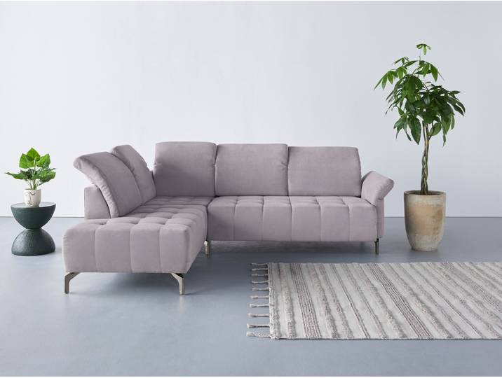 Ecksofa, Luxus-Microfaser, Anthrazit 260×220 cm, Kopfteilverstellung & Ottomane Links, Modern, Inosign