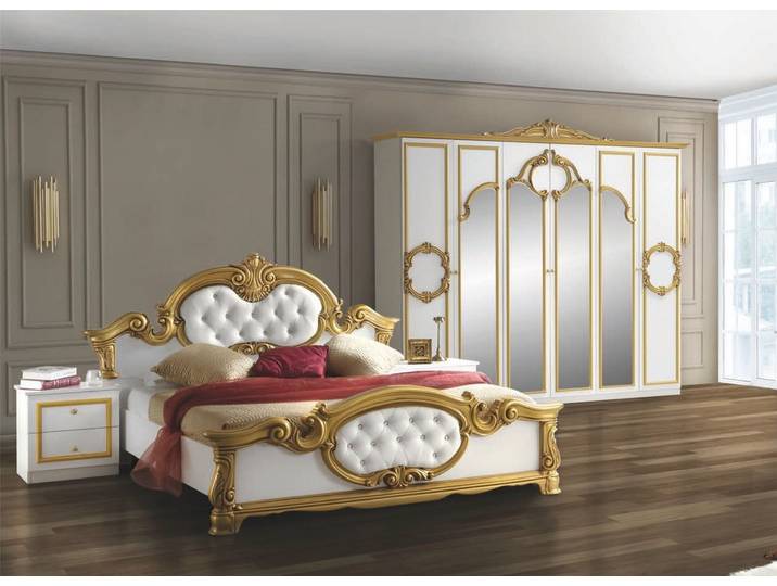 Interdesign24 Schlafzimmer-Set Barokko, (im klassischen Barock Stil, 4-Teilig), Weiß/Gold Hochglanz