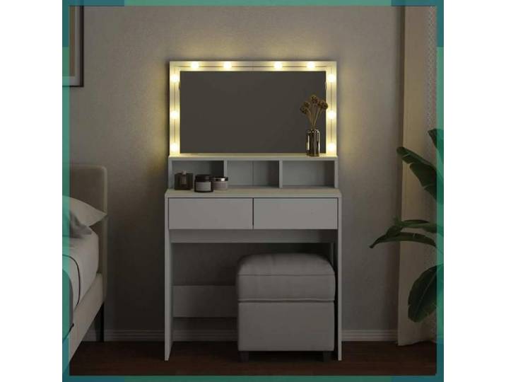 Coiffeuse - avec LED - blanc - 2 tiroirs - 3 compartiments