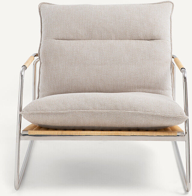 AM.PM Fauteuil en métal acier et rotin tressé, coussin en coton chiné, SVEN