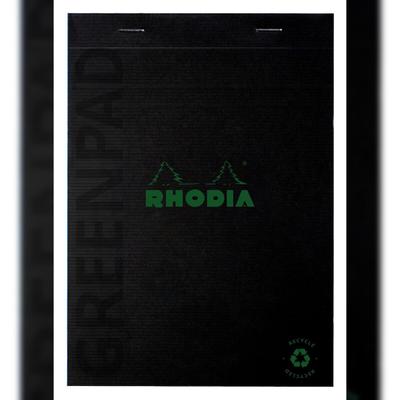 Rhodia 10x Greenpad, gehefteter Block A5 aus flexiblem, Recyclingkarton 350 g/m2, Nr. 16, 70 Bl liniert mit Rand, RC papier 90 g/m2 - Schwarz 16692C
