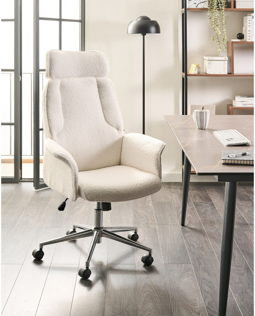 ClassicLiving Office Chair with Headrest Off White Boucle 126cm H X 72cm W X 72cm D