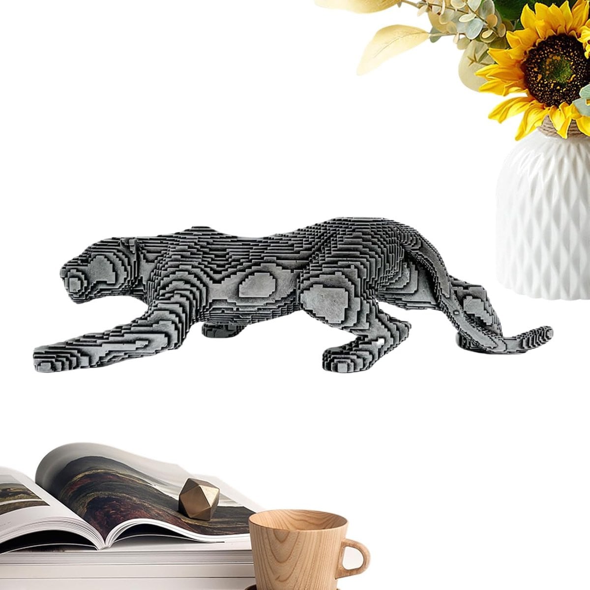 Cheetah Beeldje Zilver - Wandelende Kat van Resin voor Huisdecoratie