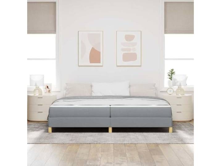 KTHLBRH Boxspringbett mit Matratze hellgrau 200 x 200 cm Stoffbezug, technisches Holz, modernes Design, bequem für Schlafzimmer