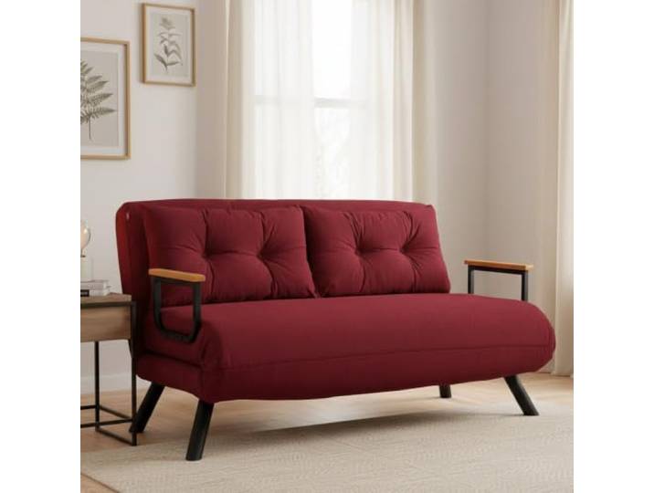 Dmora Schlafsofa 2-Sitzer Merak 133x78 cm Rot, Stauraum