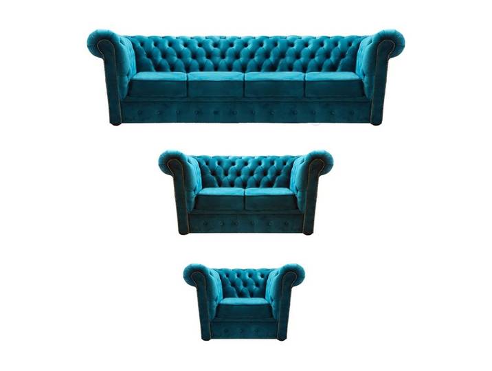 JVmoebel Chesterfield-Sofa Blaues Sofa-Set im modernen Chesterfield-Stil mit manuellem Komfort, Set 3 Teile, Made in Europa