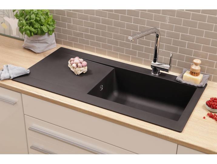 Einbauspüle Küchenspüle Spüle Granit Mineralite 100 x 50 Schwarz Respekta Denver, 1 Becken