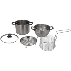 Berger Gravura Edelstahl Topfset 5-tlg. mit Sieb, Dämpfeinsatz und Frittierkorb