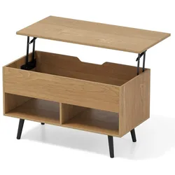 COSTWAY Couchtisch, mit Tischplatte & 2 offenen Regalen, Holz, 80x40x46-60cm, Natur
