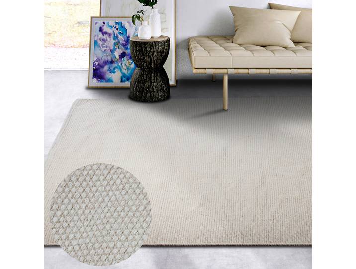 Wollteppich ELLE DECORATION Pradesh , weiß (naturweiß), B:120cm H:10mm L:170cm, Wolle, Teppiche, Wollteppich, Handgewebt, Wolle, Natur, Läufer, Wohnzimmer, Schlafzimmer, Skandi