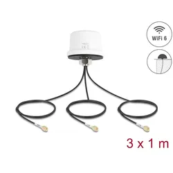 DeLOCK 4G MIMO Dualband WiFi 6 Antenne 2 x SMA + 1 x RP-SMA Stecker ULA100 1 m Schraubmontage outdoor weiß