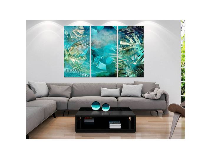 Tableau déco Turquoise and Gold 3 élém Lin Turquoise 90 x 60cm