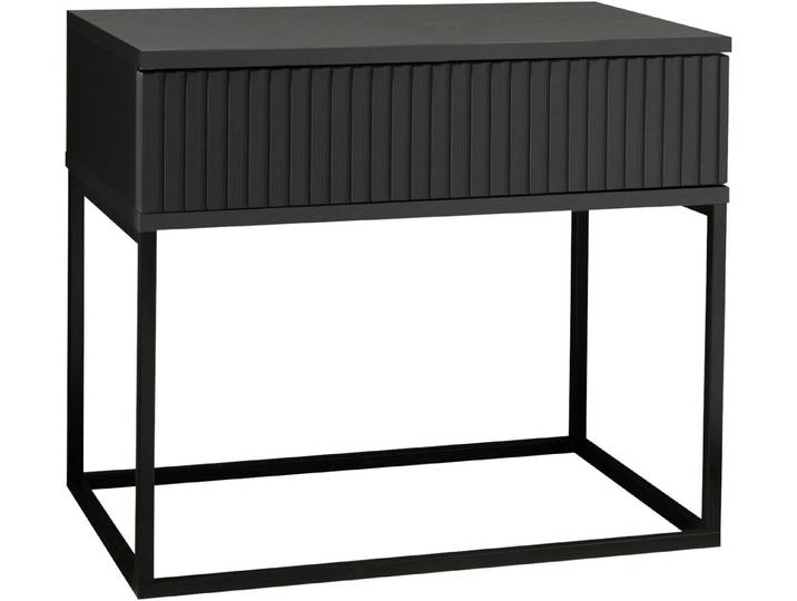 Nachtkommode SCHLAFKONTOR Marle Nachtkonsole, Nachtkästchen auf Metall-Fußgestell , schwarz (graphit), B:60cm H:51,7cm T:38,5cm, Melamin, Sideboards, Nachtkommode, Schubkasten in Rillenoptik auf schwarzem Metallgestell