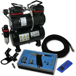 Wiltec Einsteiger Airbrush Kompressor Set AS196 Airbrushpistole DA116 Zubehör