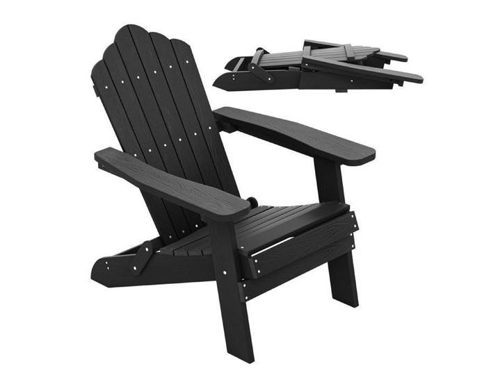 GOPLUS Fauteuil Adirondack de Jardin Pliable avec Repose-Pieds Rétractable-en HIPS avec Porte-Gobelet Noir