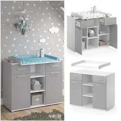 Vicco Wickelkommode Wickeltisch Wickelregal Leonie mit Wickelaufsatz Weiß/Grau