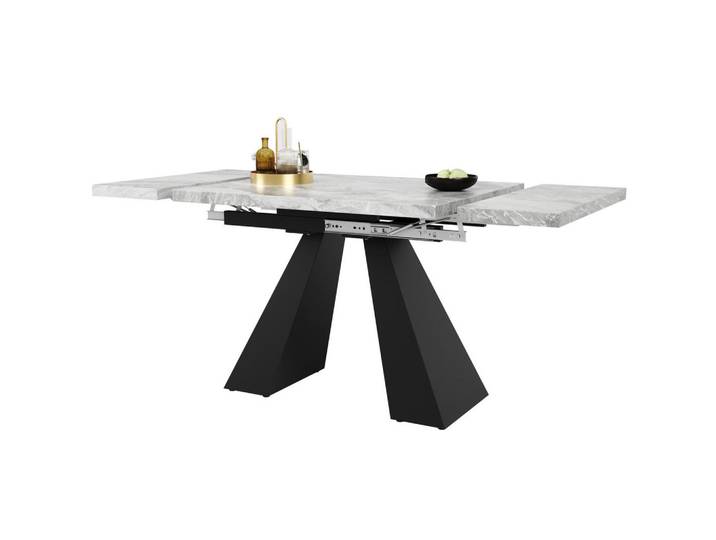 Okwish Esstisch Teleskoptisch 99/74/77 cm schwarz mit Marmoroberfläche und Carbonstahl-Beinen, Schwarz, 74x77x159 cm, Esszimmer, Esstische