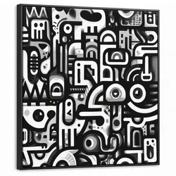 LEINWAND Bilder mit Rahmen - Symbole - Abstrakt - Grafik - Schwarz - 90x90
