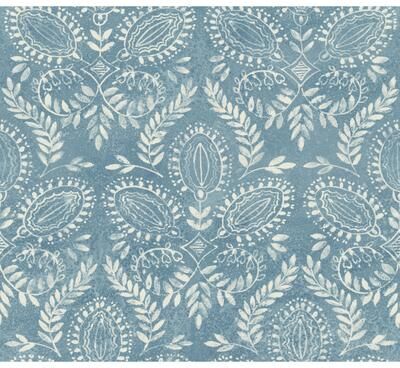Antonina Vella Laurel Damask Blue Wallpaper