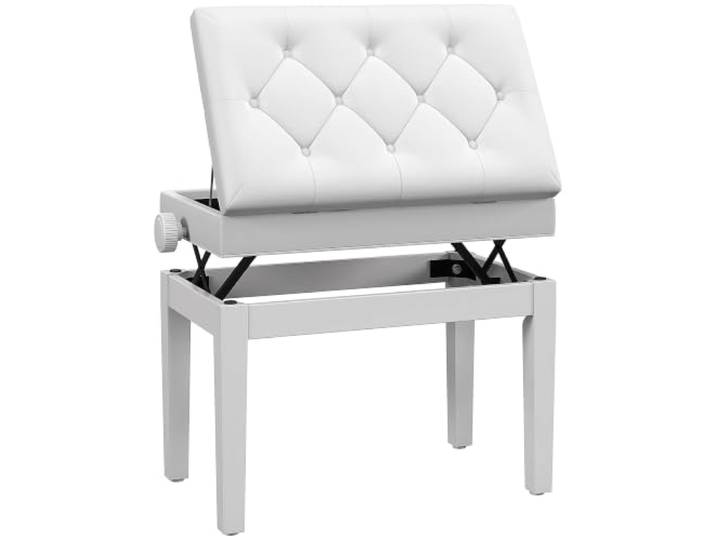 HOMCOM Klavierbank mit Stauraum, Holzbeine, 54.5x33x48-58cm, Weiß Klavierbank, höhenverstellbar 48-58 cm, gepolsterter Keyboardhocker