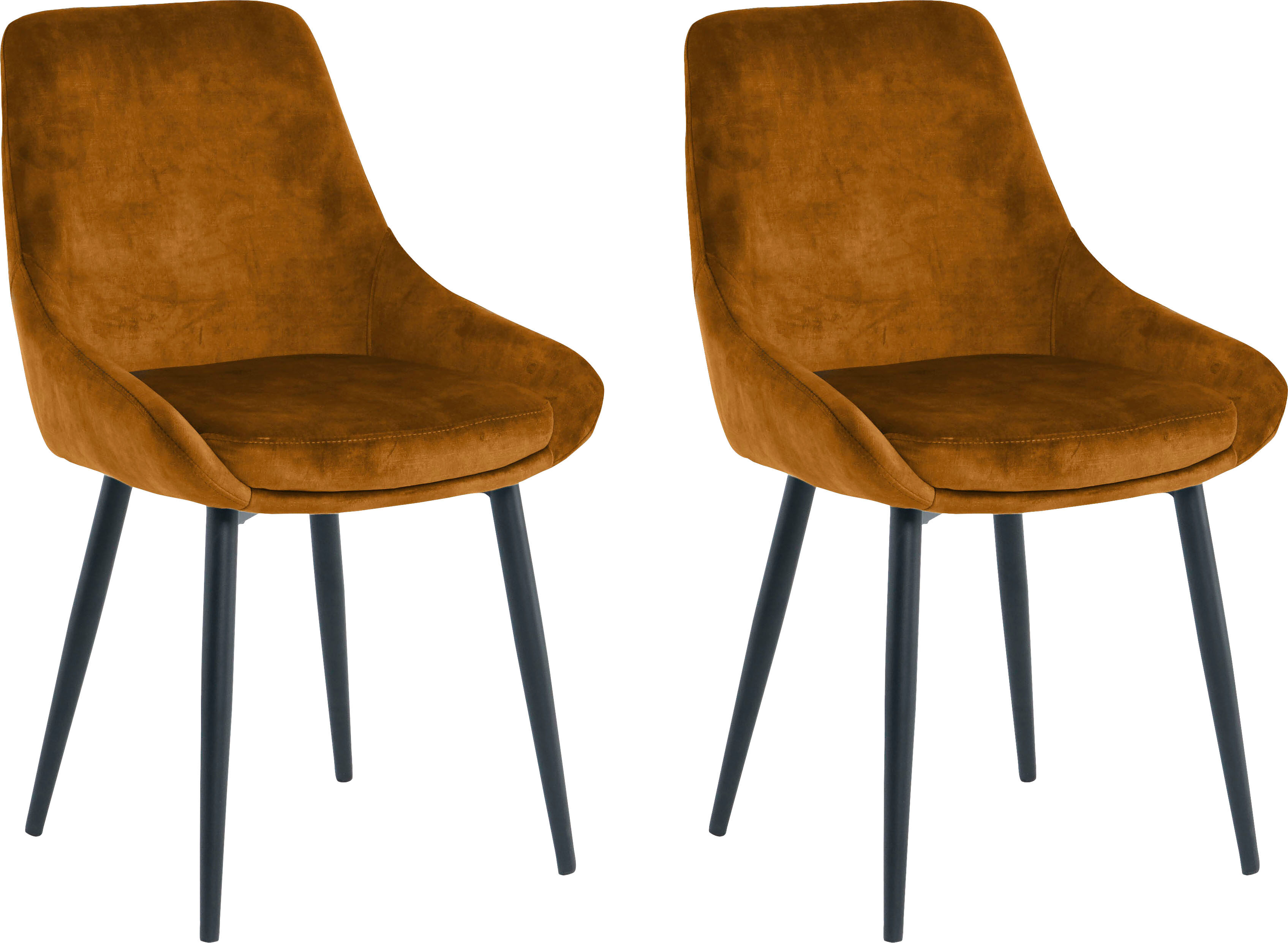 Polsterstuhl SIT "Lahti Armlehnstuhl 2er-Set mit Samtbezug & Metallbeinen", gelb (gelb, schwarz, schwarz, gelb), B:48cm H:84cm T:57cm, Metall, Polyester, Stühle, Polsterstuhl, Festes 5 cm Sitzkissen & angedeutete Armlehnen für hohen Sitzkomfort gelb, schw