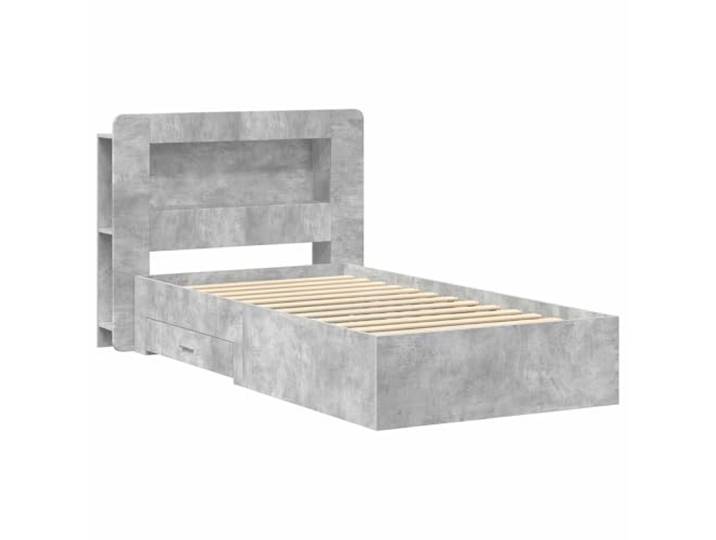 ZQQLVOO Bettgestell mit Stauraum Betongrau 75 x 190 cm Holzwerkstoff Kopfteil-Schrank, Schubladen, Ablageflächen, klares Design, einfache Montage, feuchtes Tuch