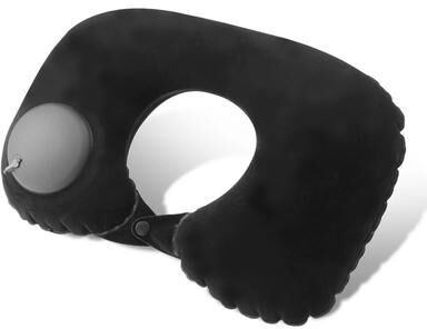 Combo Retail Shop Flocking Inflatable Neck Pillow For Travel Business Trips, Self Filled, Portable And Convenient black