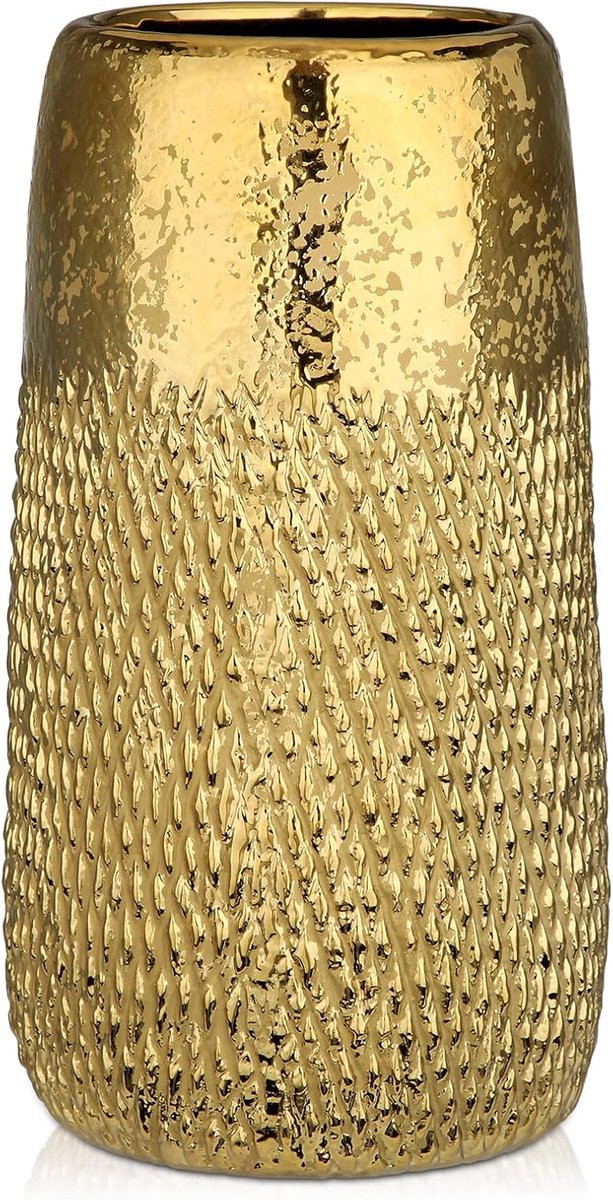 SnelShoppen Gold Vase - Keramische decoratieve vaas voor bloemen - Hoogte: 26 cm