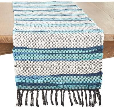 Saro Lifestyle "Tribal Stripe Chindi Table Runner with Fringe - 16"" x 72"""