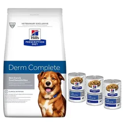 HILL'S PD Prescription Diet Canine Derm Complete 12kg + HILL'S PD Prescription Diet Canine Derm Complete 3x370g