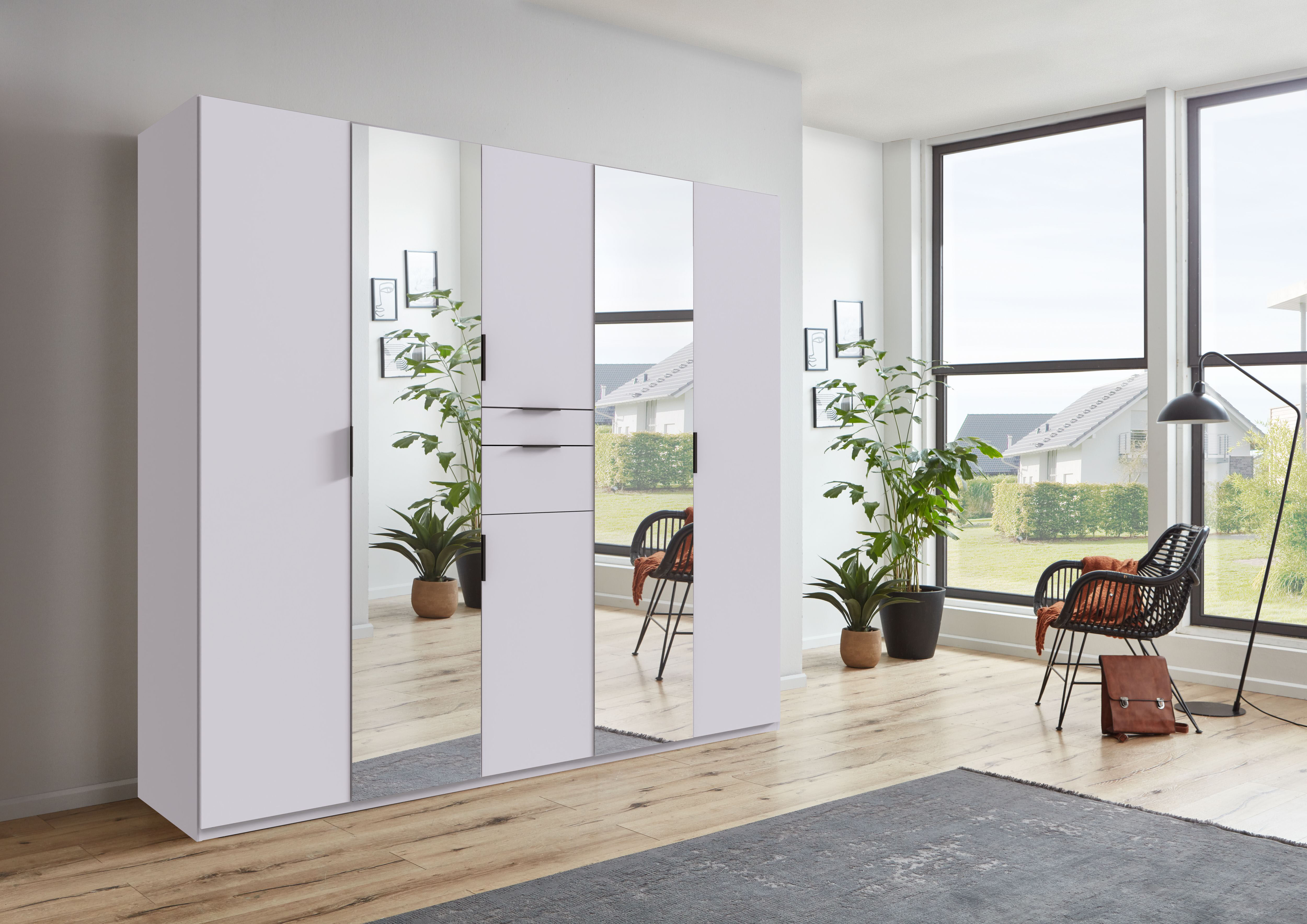 Drehtürenschrank WIMEX "Moldau Kleiderschrank mit Spiegel Schlafzimmerschrank", weiss (weiß), B:225cm H:208cm T:58cm, Holzwerkstoff, Schränke, Drehtürenschrank weiß B/H/T: 225cm x 208cm x 58cm, Classic