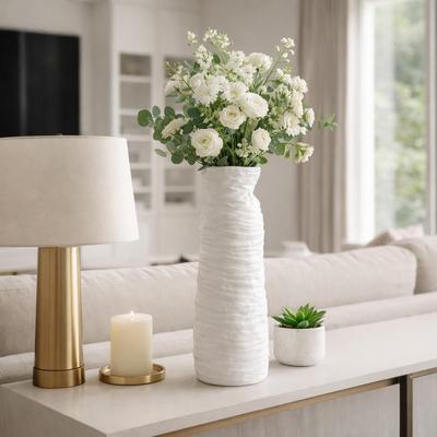 Sagebrook Home Decorative Vase - White Ceramic Horizontal Ribbed, 19 in.