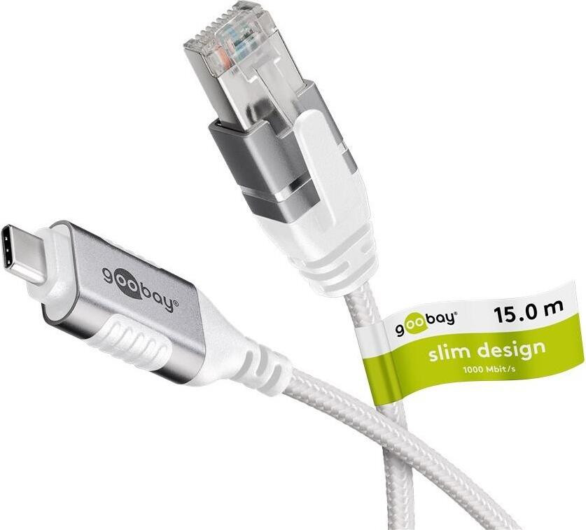 Goobay 74392 Ethernet-kabel USB-C naar RJ45 slank wit 15 meter