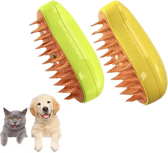 Inspire Curations SteamGlow 3 in 1 Electric Pet Grooming & Massage Brush green And Yellow