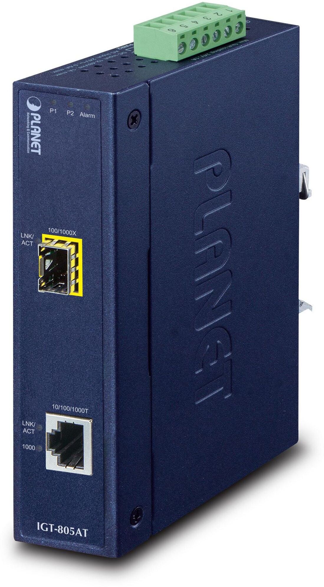 PLANET IGT-805AT Industrial IP30 10/100/1000T to 100/1000X SFP Gigabit Media Converter (-40 to 75 °C)