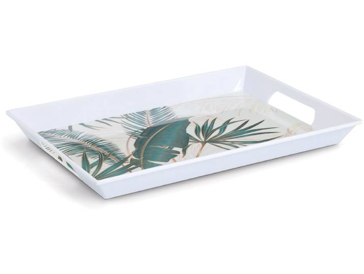 Tablett ZELLER PRESENT Melamintablett Palm leaves , dekor, B:34,8cm H:4,7cm L:50cm, Melamin, Tabletts, Tablett, tropisches Motiv, Tragegriffe, 34,8x50 cm