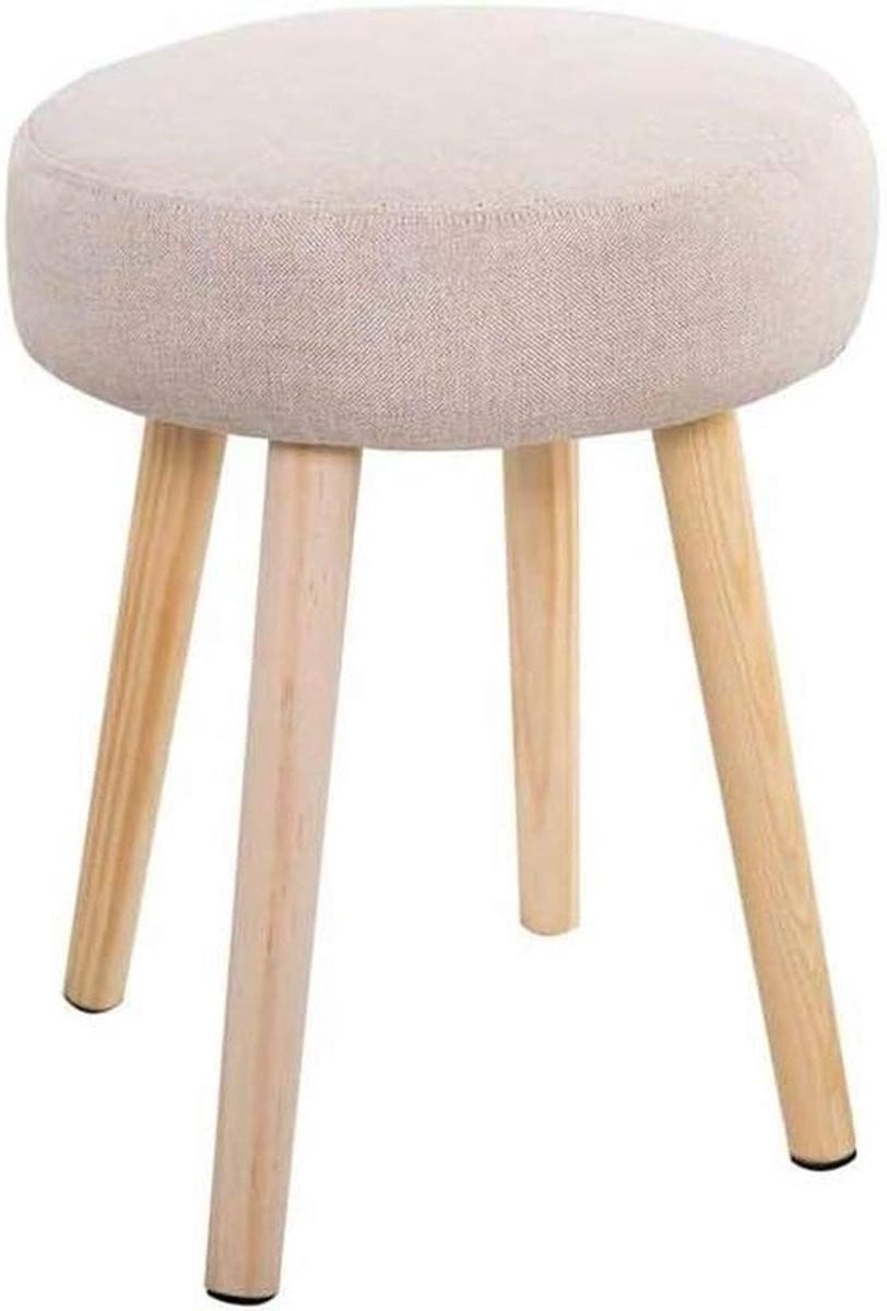 Houten Voetenbank Krukje Poef met Massief Houten Frame in Khaki