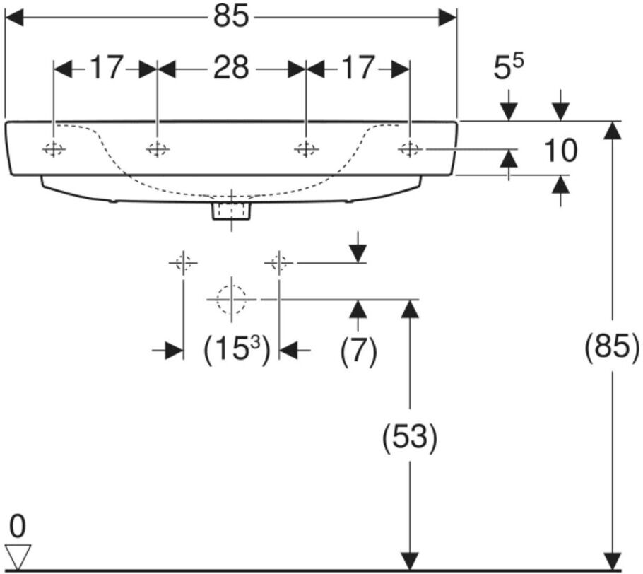 Geberit Waschtisch Renova Plan 85x48cm, Hahnl. mit., o. ÜL, we. K-Tect (501699008)