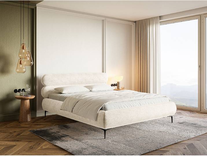 Polsterbett Roule mit Bettkasten 160 x 200cm Chenille Pelagia Beige Schwarz