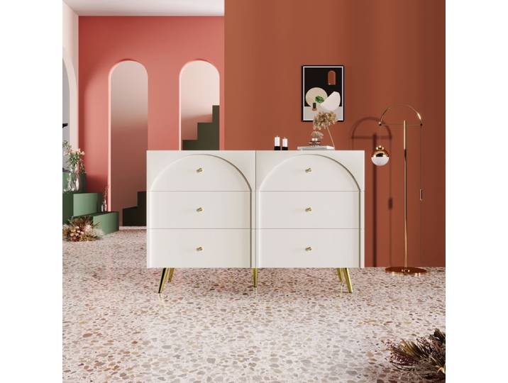 Feuille épaissie Commode à tiroirs Commode avec 6 tiroirs blanc Sideboard Highboard pour chambre à coucher & toutes les pièces de