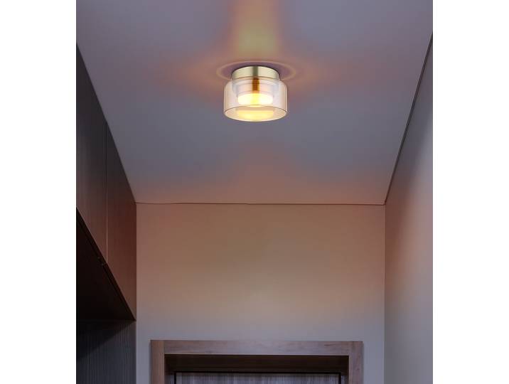 Plafonnier LED Ø 13cm Doré/Ambre jaune Fer / Aluminium, brossé Verre coloré LED GX53