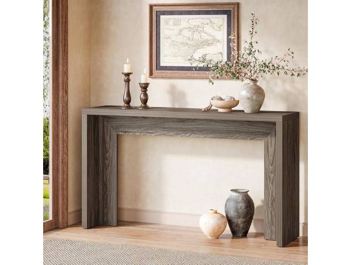 Finmind Table Console 140×29.5×80 cm Table Basse en Bois avec Rangement Pour Entrée Hall Couloir Salon Gris