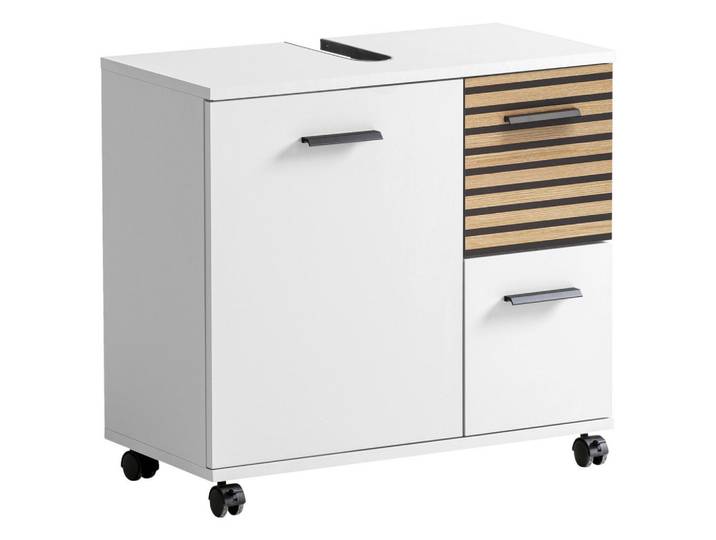 Stylife Waschbeckenunterschrank Katta, Weiß, Eichefarben, Kunststoff, Streifen, 2 Schublade(n) Schubladen, 65.1x60x32 cm, Made in Germany, stehend, Typenauswahl, Badezimmer, Badmöbel, Waschbeckenunterschränke