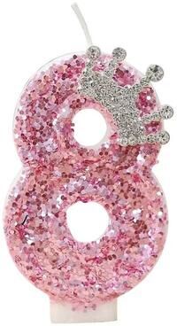 Uplift Essentials Princess Crown Pink Numeral Cake Candle 8
