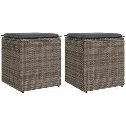 vidaXL Gartenhocker mit Kissen 2 Stk. Grau 40x40x43 cm Poly Rattan, Outdoor Hocker, Garten Sitzhocker, Sitzhocker Terrasse, Terrassenhocker